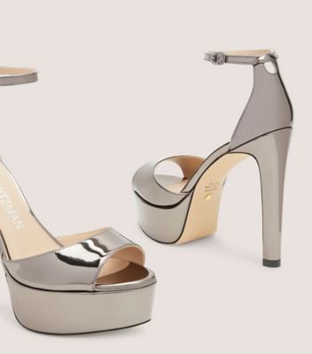 Stuart Weitzman,Discoplatform Sandal,Sandal,Specchio leather,Gunmetal,Detailed View