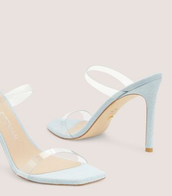 Stuart Weitzman,Aleena 100,PVC & vintage denim,Clear & Light Wash Denim,Detailed View