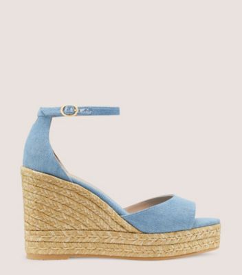 Shoes, Blue Denim Slip On Espadrille Wedge Sandals