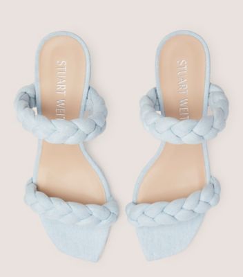 Stuart Weitzman,BRAIDA ALEENA 75 BLOCK SANDAL,Denim,Leather,Rubber,Slides,Braided,Day Party,Blue,Detailed View