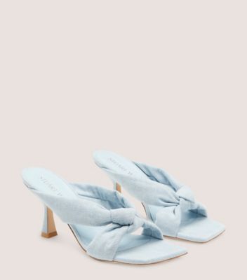 Stuart Weitzman,Playa 75 Knot Sandal,Slide,Vintage denim,Light Wash Denim,Angle View