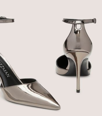 Stuart Weitzman,Stuart 85 Strap Pump,Pump,Specchio leather,Gunmetal,Detailed View