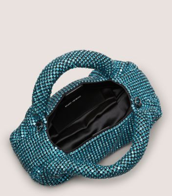 Stuart Weitzman,MODA SHINE MINI TOTE,Mesh,Shoulder Bag,Crystal,Plastic,Rhinestones,Embellished,Formal,Turquoise,Metallic,Top View