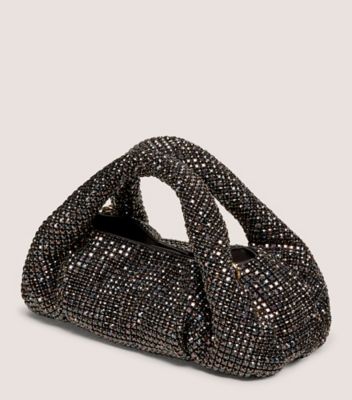 Stuart Weitzman,MODA SHINE MINI TOTE,Mesh,Shoulder Bag,Crystal,Plastic,Rhinestones,Embellished,Formal,Metallic,Black,Side View