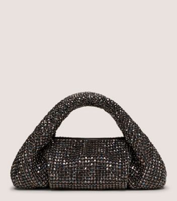 Stuart Weitzman,MODA SHINE MINI TOTE,Mesh,Shoulder Bag,Plastic,Crystal,Embellished,Rhinestones,Formal,Metallic,Black,Front View