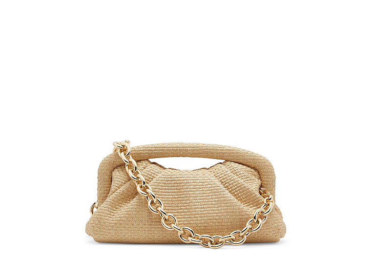 Stuart Weitzman,The Moda Frame Pouch,Pouch,Woven straw,Wheat,Front View