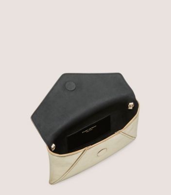 Stuart Weitzman,LOVELETTER MINI CLUTCH,Leather,Clutch,Faux Leather,No Embellishment,Compact,Gold Metal,Formal,Metallic,Champagne,Top View