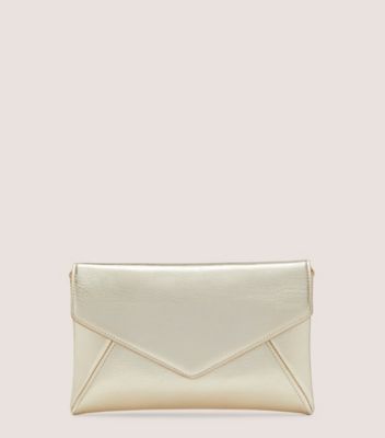 Stuart Weitzman,LA MINI-POCHETTE LOVELETTER,Clutch,Cuir métallique,Or platino,Front View