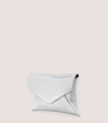 Stuart Weitzman,LA MINI-POCHETTE LOVELETTER,Clutch,Cuir métallique,Argent,Side View
