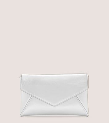 Stuart Weitzman,LA MINI-POCHETTE LOVELETTER,Clutch,Cuir métallique,Argent,Front View