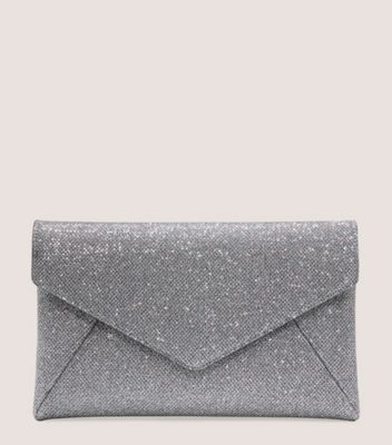 Stuart Weitzman,LOVELETTER CLUTCH,Lining Microfiber,Clutch,Glitter,Formal,Gray,Front View
