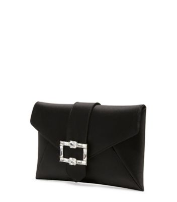 Stuart Weitzman,Pochette à boucle brillante Loveletter,Clutch,Satin et cristal,Noir et transparent