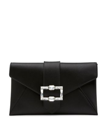 Stuart Weitzman,Pochette à boucle brillante Loveletter,Clutch,Satin et cristal,Noir et transparent