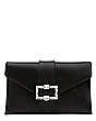 Stuart Weitzman,The Loveletter Shine Buckle Clutch,Clutch,Satin & crystal,Black & Clear,Front View
