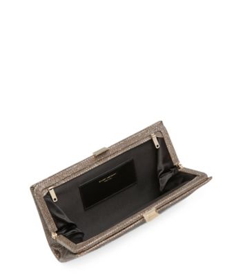 Stuart Weitzman,THE VIP CLUTCH,Satin,Minaudiere,Rhinestones,Silver Metal,Formal,Bronze,Top View