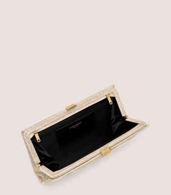 Stuart Weitzman,THE VIP CLUTCH,Satin,Minaudiere,Rhinestones,Silver Metal,Formal,Cream