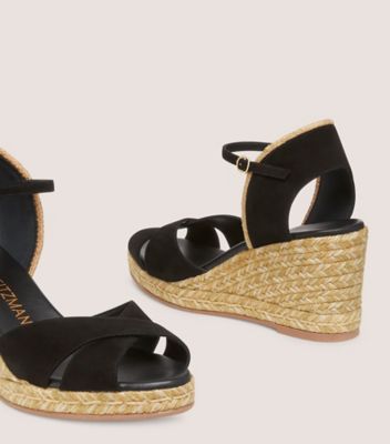 Stuart Weitzman,MIRELA II ESPADRILLE WEDGE,Sandal,Suede & jute,Black & Natural,Detailed View