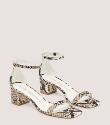 Stuart Weitzman,Simplecurve 50 Sandal,Sandal,Printed boa embossed leather,Cream & Oat,Angle View