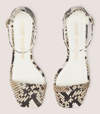 Stuart Weitzman,Simplecurve 50 Sandal,Sandal,Printed boa embossed leather,Cream & Oat,Detailed View