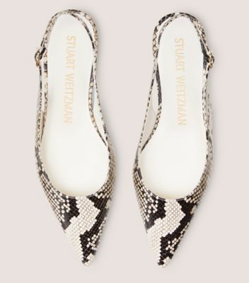 Stuart Weitzman,Stuart Sleek Slingback Flat,Flat,Printed boa embossed leather,Cream & Oat,Top View