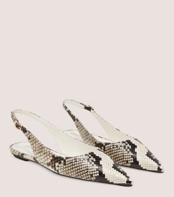 Stuart Weitzman,Stuart Sleek Slingback Flat,Flat,Printed boa embossed leather,Cream & Oat,Angle View