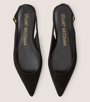 Stuart Weitzman,Stuart Sleek Slingback Flat,Flat,Suede,Black,Top View