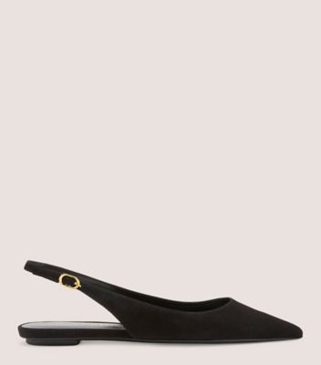 Stuart Weitzman,Soulier plat à bride arrière épurée Stuart,Flat,Suède,Noir