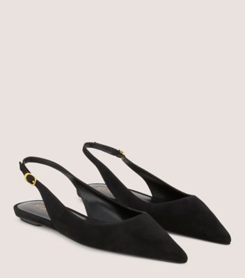 Stuart Weitzman,Soulier plat à bride arrière épurée Stuart,Flat,Suède,Noir