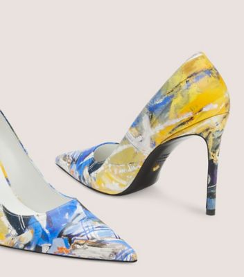 Stuart Weitzman,Escarpin Stuart 100 SW x KidSuper,Pump,Cuir de veau à imprimé lisse,Bleu multi,Detailed View