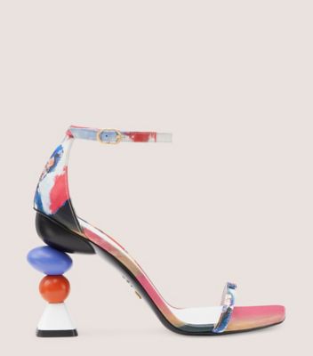 Stuart Weitzman,SW X KIDSUPER NUDISTCURVE SANDAL,Leather,Sandals,Bead Embellishment,Embellished,Party,Multi Color,Front View