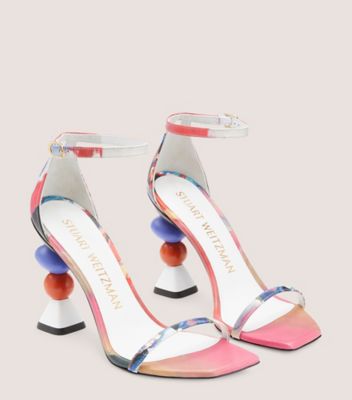 Stuart Weitzman,SW X KIDSUPER NUDISTCURVE SANDAL,Leather,Sandals,Bead Embellishment,Embellished,Party,Multi Color,Angle View