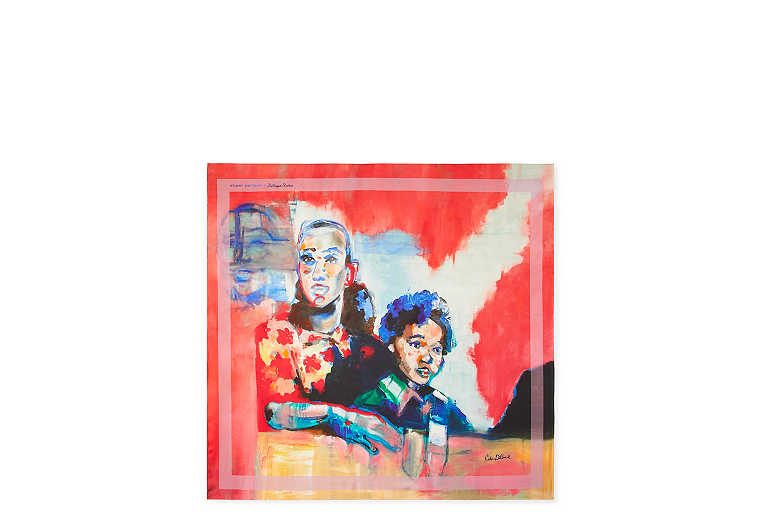 Stuart Weitzman,SW x KidSuper Silk Scarf,Printed silk,Coral Multi,Front View