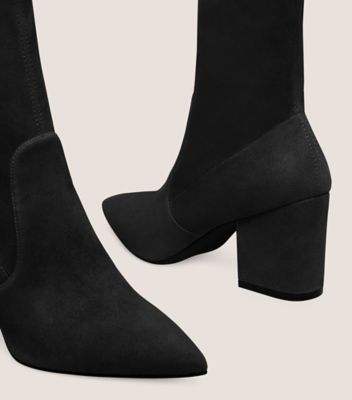 Stuart Weitzman,AVENUE 75 BLOCK SOCK BOOTIE,Suede,Bootie,Fabric,Flexible,Cocktail,Black,Detailed View