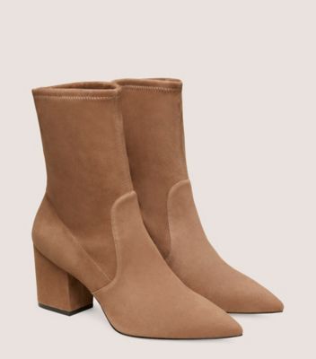 Stuart Weitzman,AVENUE 75 BLOCK SOCK BOOTIE,Suede,Bootie,Fabric,Flexible,Cocktail,,Angle View