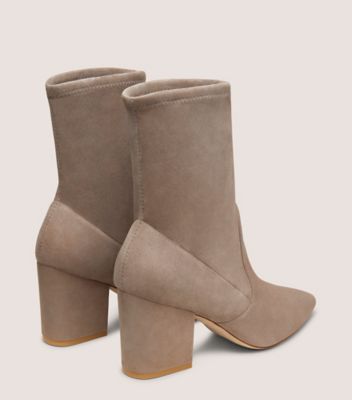 Stuart Weitzman,AVENUE 75 BLOCK SOCK BOOTIE,Suede,Bootie,Fabric,Flexible,Cocktail,Beige