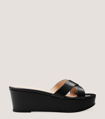 Stuart Weitzman,AVENUE 65 FLATFORM WEDGE SLIDE,Black