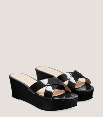 Stuart Weitzman,AVENUE 65 FLATFORM WEDGE SLIDE,Black