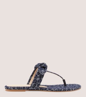 Stuart Weitzman,BANDEAU T-STRAP SLIDE,Denim,Leather,Rubber,Flip Flops,Bow,Casual,