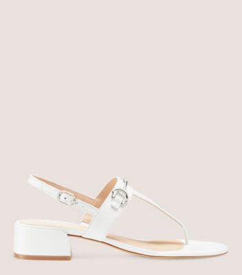 Stuart Weitzman,OWEN BUCKLE 35 T-STRAP SANDAL,White,Front View