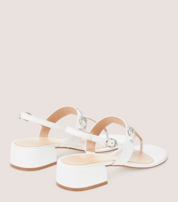 Stuart Weitzman,OWEN BUCKLE 35 T-STRAP SANDAL,White,Back View