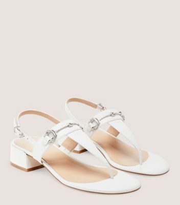Stuart Weitzman,OWEN BUCKLE 35 T-STRAP SANDAL,White,Angle View