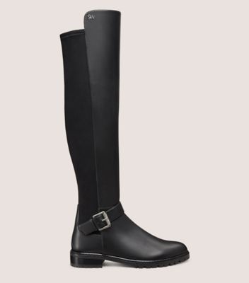 Stuart Weitzman,BIKER CITY BOOT,Rubber,Nappa Leather,Boots,Mixed Media,Flexible,Traction,Casual,Black,Front View