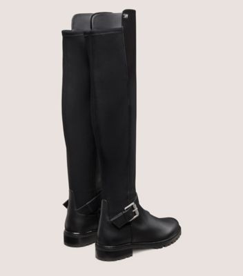 Stuart Weitzman,BIKER CITY BOOT,Rubber,Nappa Leather,Boots,Mixed Media,Flexible,Traction,Casual,Black,Back View