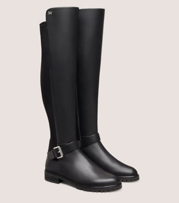 Stuart Weitzman,BIKER CITY BOOT,Rubber,Nappa Leather,Boots,Mixed Media,Flexible,Traction,Casual,Black,Angle View