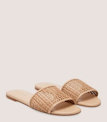 Stuart Weitzman,Charleston Slide,Slide,Basket woven,Golden Beige & Sandalwood,Angle View