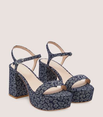 Stuart Weitzman,DANCER MID BLOCK PLATFORM SANDAL,Denim,Leather,Rubber,Sandals,Party,