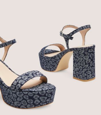 Stuart Weitzman,DANCER MID BLOCK PLATFORM SANDAL,Denim,Leather,Rubber,Sandals,Party,,Detailed View