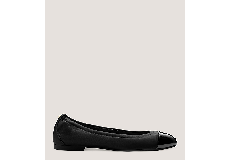 Stuart Weitzman,Gabby Ballet Flat,Flat,Nappa & patent leather,Black,Front View