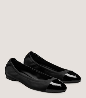 Stuart Weitzman,GABBY BALLET FLAT,Rubber,Ballet Flats,Pull Tab,Work,Black,Angle View
