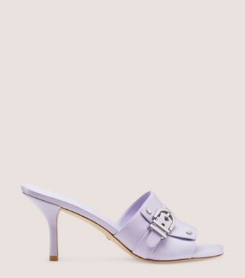 Stuart Weitzman,MAVERICK 75 SLIDE,Leather,Slides,Studded,Gunmetal,Day Party,Lavender,Front View